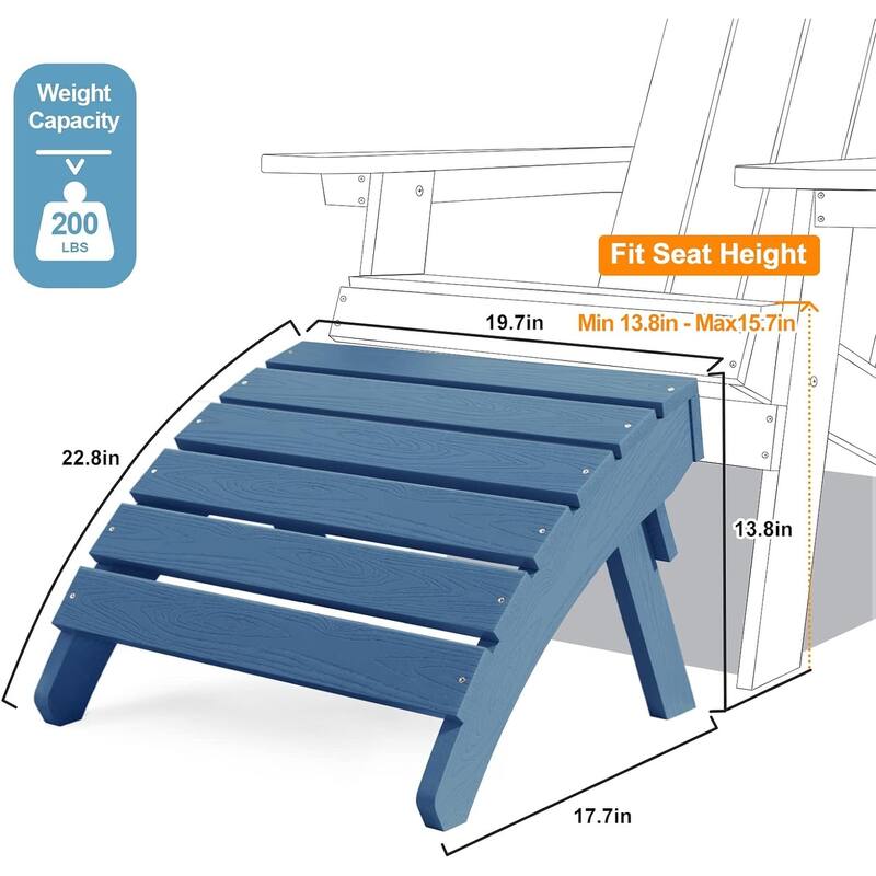 WINSOON All Weather HIPS Outdoor Folding Ottoman Adirondack Chair Footrest Set Of 2