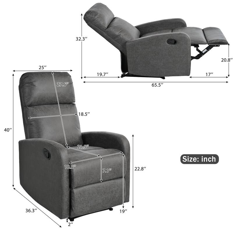 Manual Upholstered Recliner Chair, Modern Recliner Adjustable Single Sofa Chair, High Back Lounge Chairs for Living Room