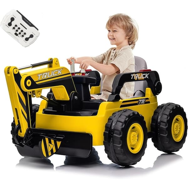 slide 2 of 21, Ride On Excavator for Kids, 4WD Electric Excavator Toy, 12V Batter