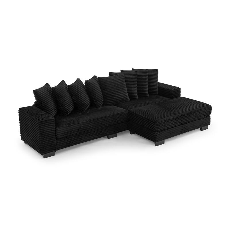 L-Shaped Convertible Sectional Sofa with Ottoman, Corduroy Tufted Upholstered Sleeper Sofa, Modular Corner 3 Seat Sofa