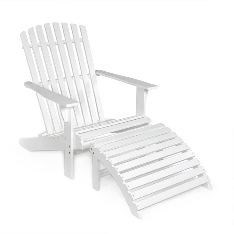 Shoreham 2-Piece Traditional Rustic Acacia Wood Adirondack Chair with Detachable Ottoman, by JONATHAN Y