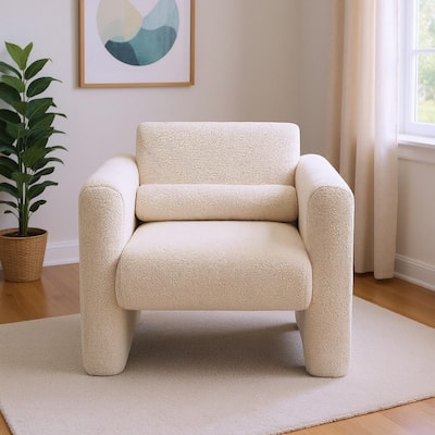 HomeRoots 31" Cream Boucle Upholstered Arm Chair With Toss Pillow - 30.70 in. x 30.90 in. x 33.50 in.