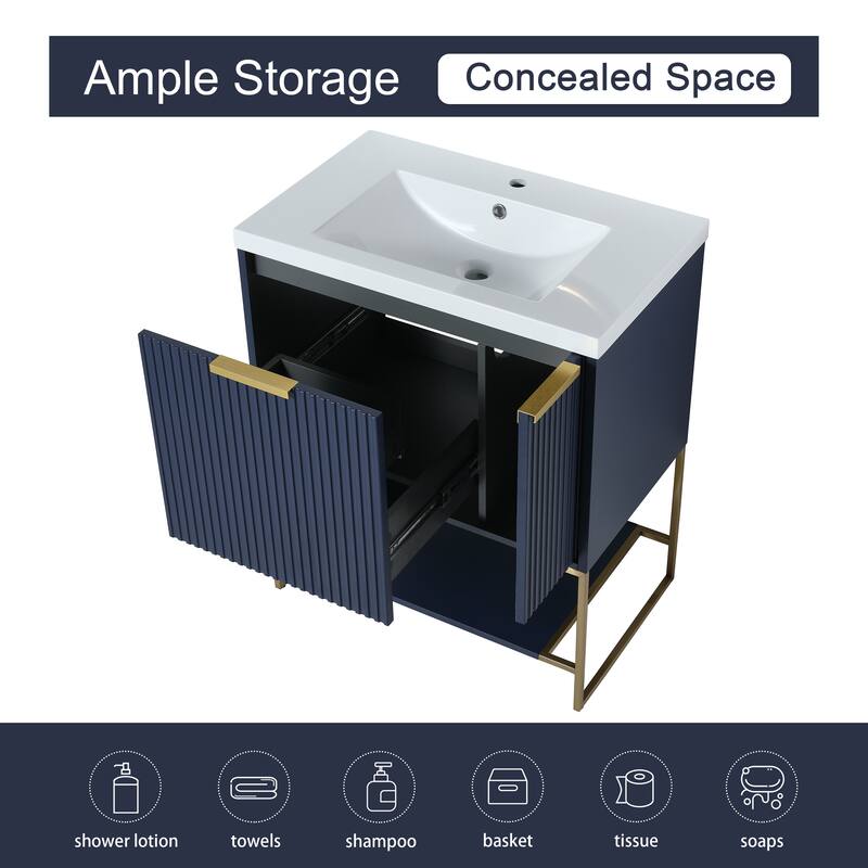 Malwee 24"/30"/48" FreeStanding Bathroom Vanity, Floor Stand Bathroom Vanity with Resin Top,Soft Close Door & Drawer