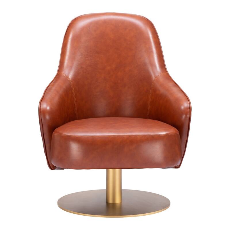 HomeRoots 28" Brown And Gold Faux Leather Swivel Arm Chair - 28' X '36.4' X '31.5