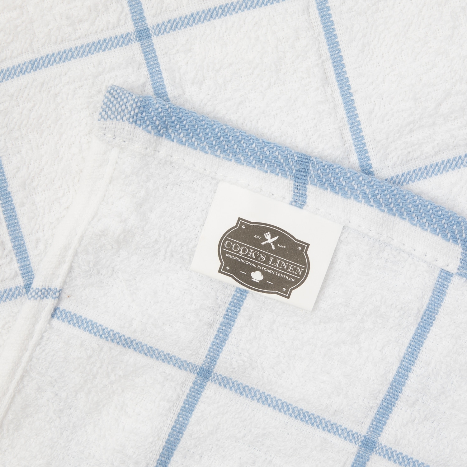 Monarch Brands Cooks Linen 15 x 25 Blue Windowpane Pattern 32 oz. 100%  Cotton Terry Kitchen Towel - 12/Pack