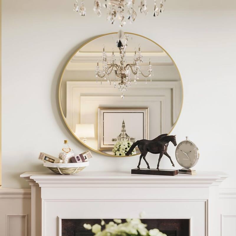 GDFStudio - Montclair Luxury Modern Oversized Round Bathroom Vanity Decorative Mirror with Metal Frame & Easy Wall Mounting