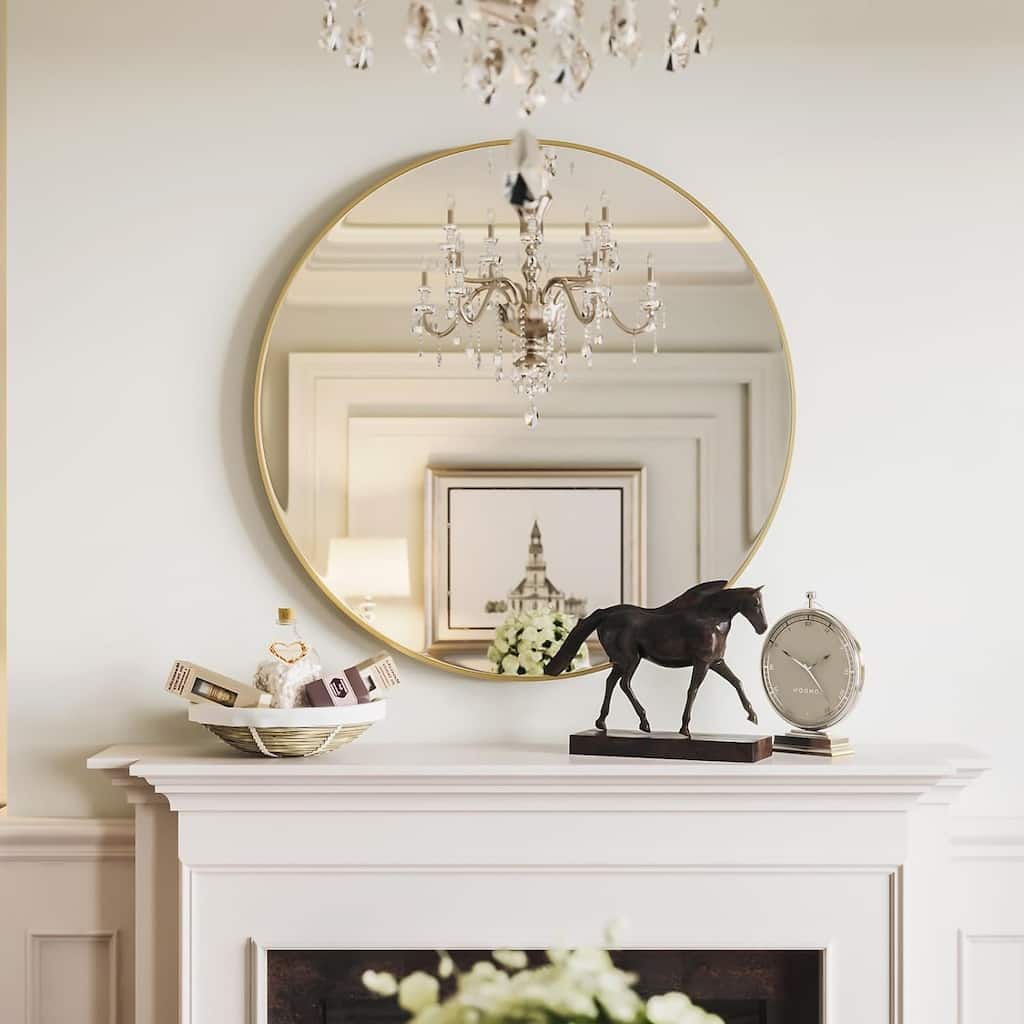 Gold 39 Inch Metal Round Bathroom Mirror