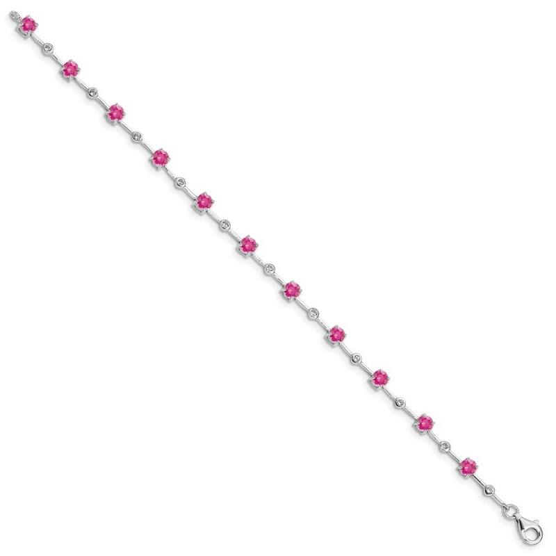 Curata 925 Sterling Silver Polished Open back Fancy Lobster Closure Pink Tourmaline Bracelet