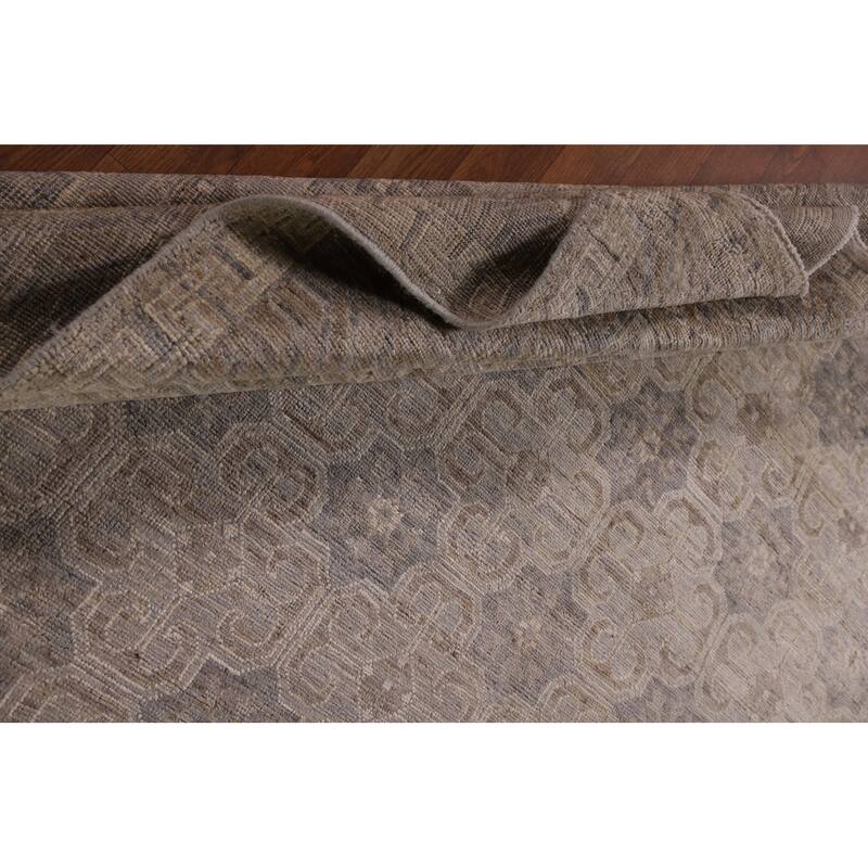 Geometric Oushak Vegetable Dye Area Rug Hand-Knotted Wool Carpet - 7'8" x 9'11"