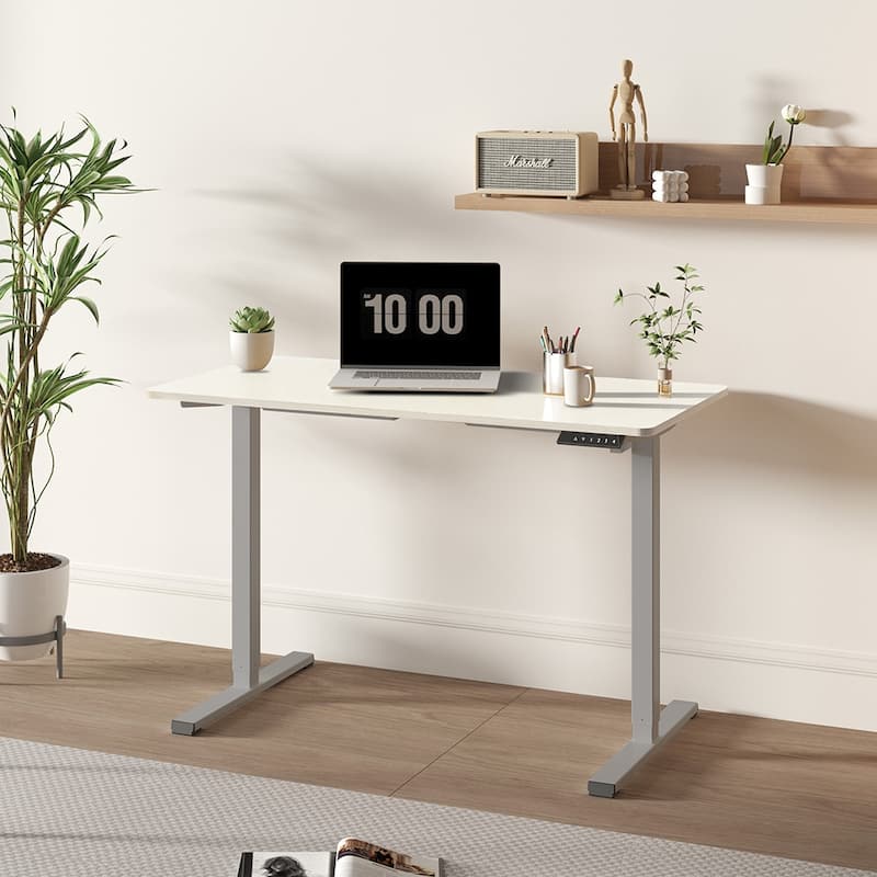 Electric Adjustable Standing Desk, 48x24 Home Office Workstation - Grey+White