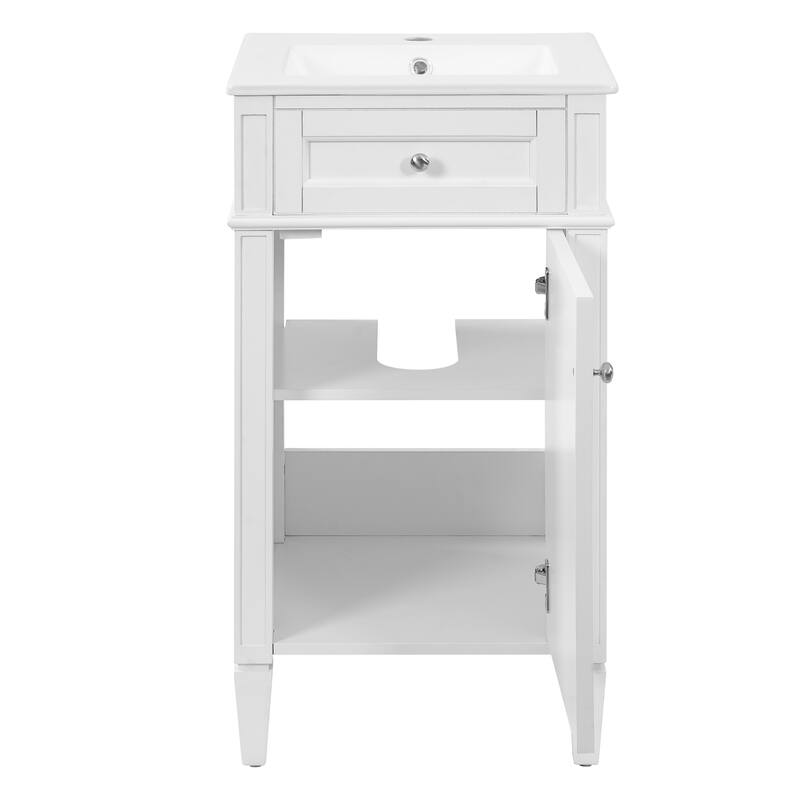18" Freestanding Single Bathroom Vanity with Ceramic Sink, French Style Cabinet with Soft Close Door