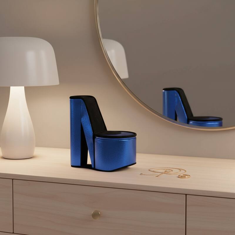 9" Blue And Black Glitter Velvet High Heel Jewelry Box - Blue/Black