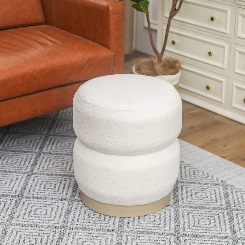 Adeco Teddy Round Upholstered Ottoman Stool - 2-Tiers-White