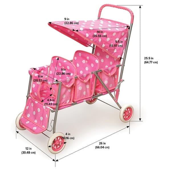 Badger Basket Folding Triple Doll Stroller - Pink/Polka Dots