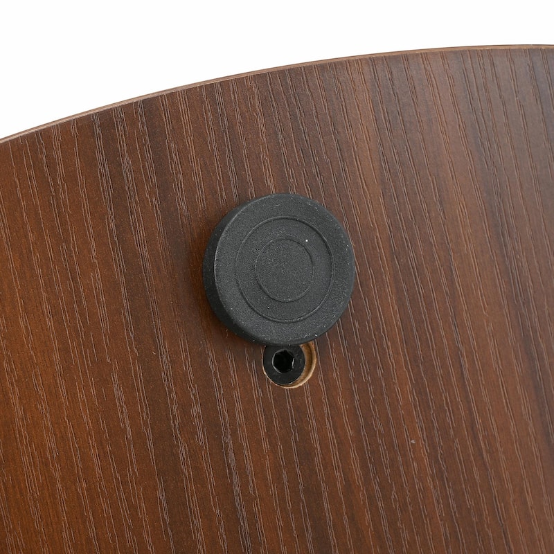 Mid-Century Coffee Table Set with Sliding Tambour Door - Round Fluted End Table with Storage