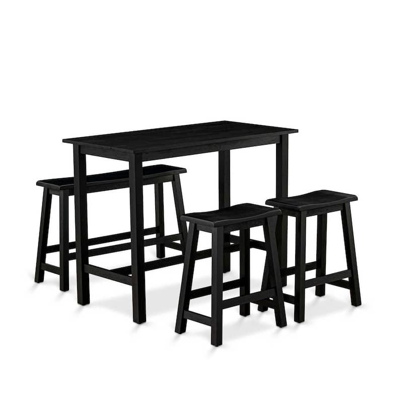 Rectangular Dining Table Set - Table, Stools & Bench - 24x47 Inch - Black Finish