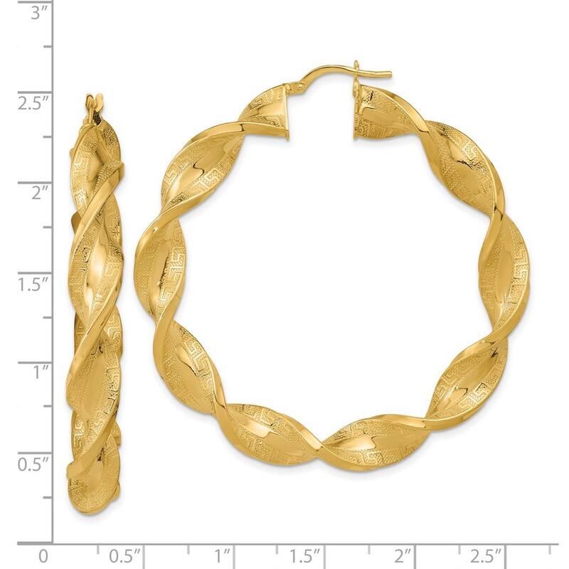 Curata 14k Gold Polished and Greek Satin Twisted Hoop Earrings - 54x53.3mm Wide 7mm Thick
