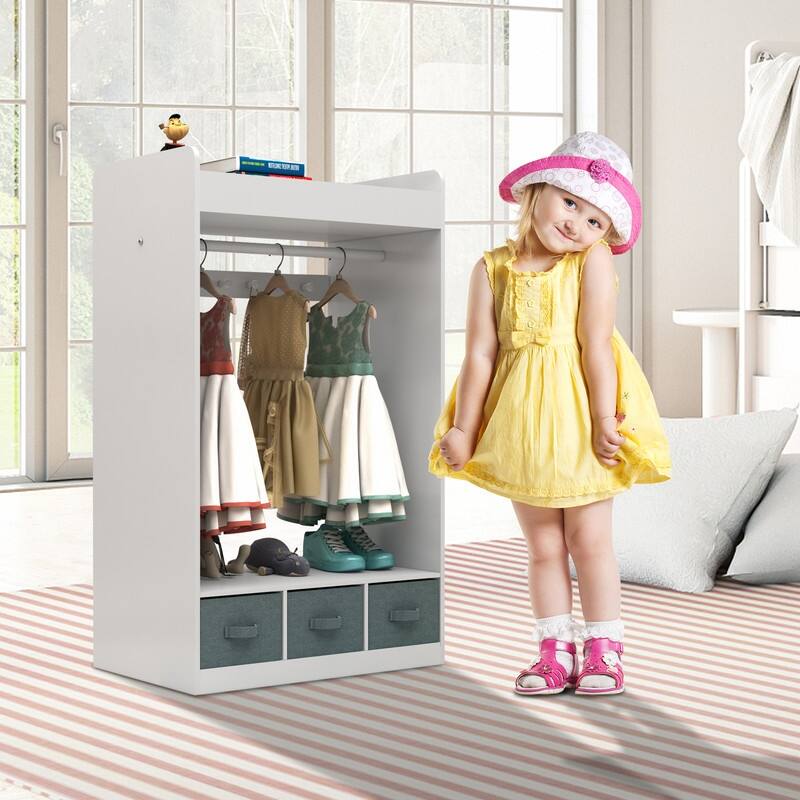 Kids Open Hanging Armoire Closet with Mirror