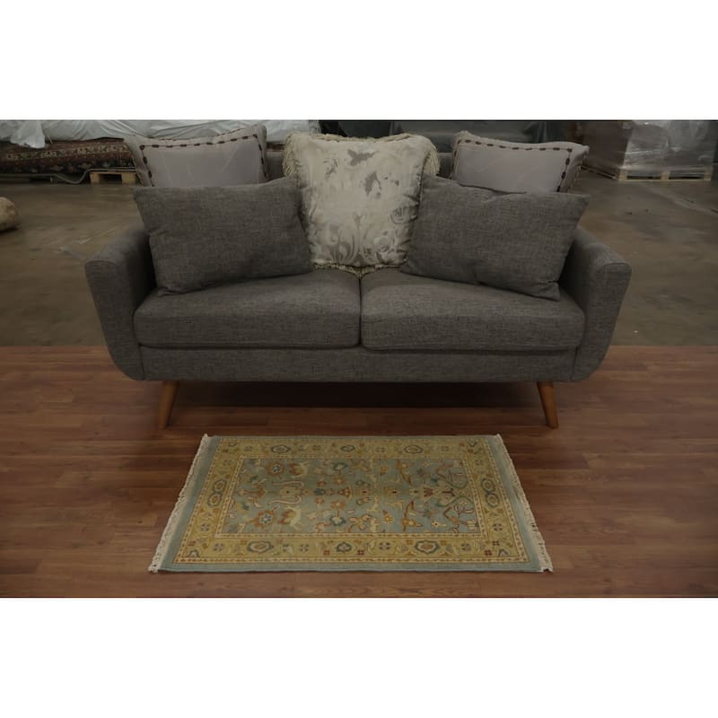 Hand Knotted Oriental 100% Wool Carpet Traditional Floral Navy Blue & Blues Ziegler Area Rug - 3' 3'' X 2' 0''