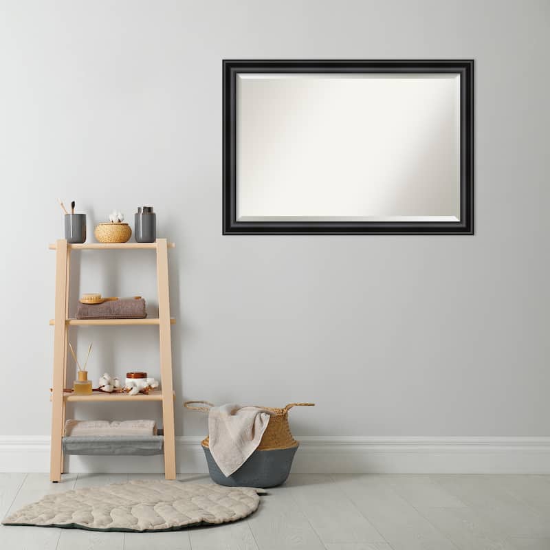 Beveled Bathroom Wall Mirror - Grand Black Narrow Frame