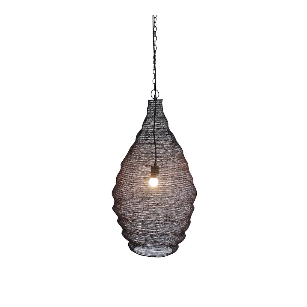 1-Light Satin Black Pendant With A Chain Basket Shade