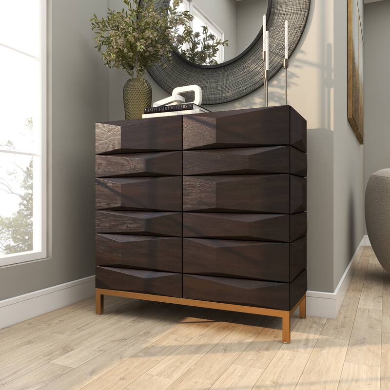 Brown Wooden 1 Shelf and 2 Doors Geometric Cabinet