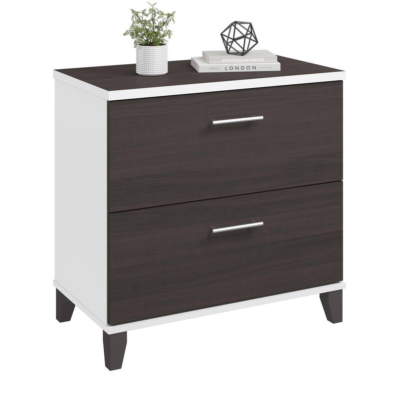 Bush Furniture Somerset 2 Drawer Lateral File Cabinet with Storage - Storm Gray/White