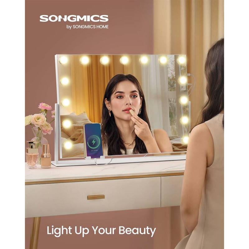 24" Makeup Vanity Mirror with LED Lights and Magnifier and USB Charging Adjustable Angle - 3.9"D x 24.6"W x 18"H