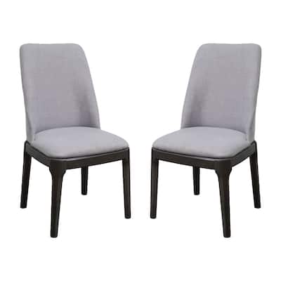 Set of 2 Side Dining Chair with Linen Padded Seat and Back, Light Gray and Gray Oak