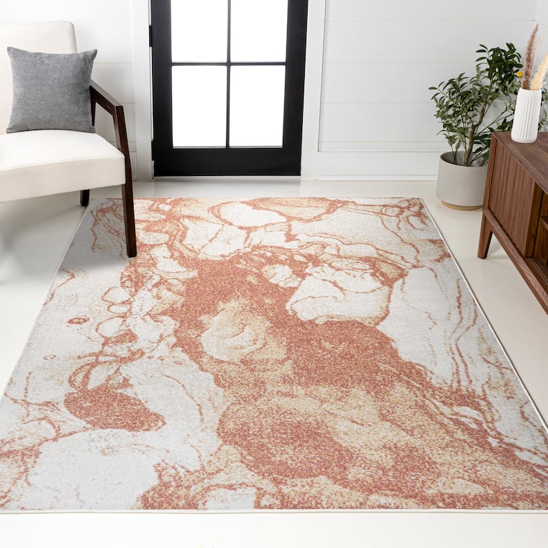 JONATHAN Y Giglio Abstract Marbled Modern Area Rug - 3 X 5 - Orange/Cream