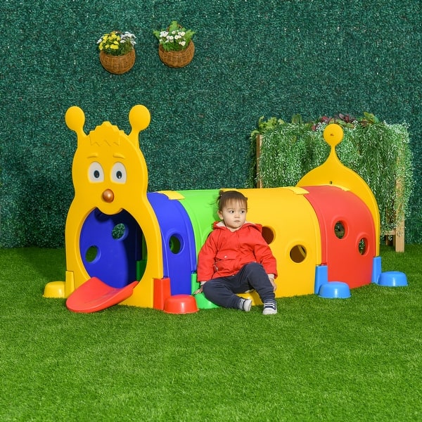 slide 2 of 9, Qaba Indoor & Outdoor Caterpillar Kids Tunnel Crawling Toy, Play Tunnel for Ages 3-6 - Multicolor Kids