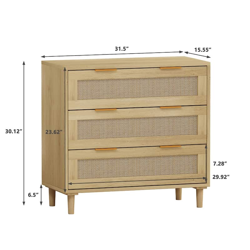 3-Drawers Rattan Storage Cabinet Rattan Drawer (Set of 2)