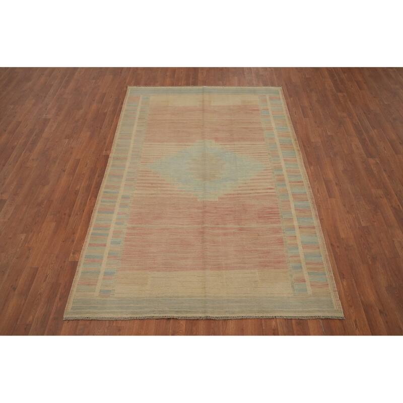 Hand Woven Oriental 100% Wool Carpet Southwestern Tribal Pink Kilim Area Rug - 7' 11'' X 5' 1''