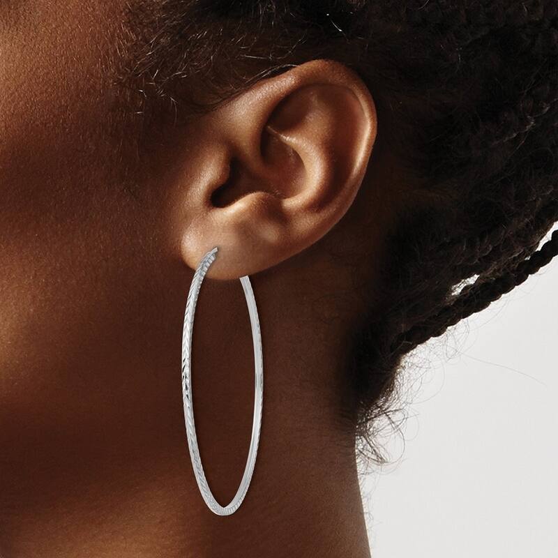 Curata 14k White Gold Sparkle Cut Square Tube Endless Hoop Earrings - 55x54.5mm Wide 1.35mm Thick