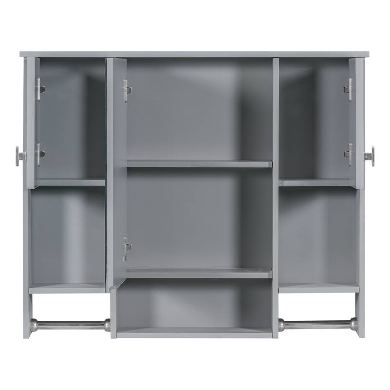 GDFStudio - Auburn Modern Wall-Mounted Bathroom Storage Cabinet with Mirror and Towels Bar - 35'' x 28''