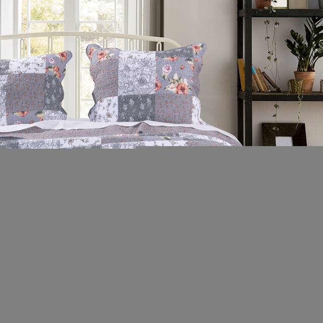 3 Piece Microfiber King Quilt Set, Floral Prints, Multicolor