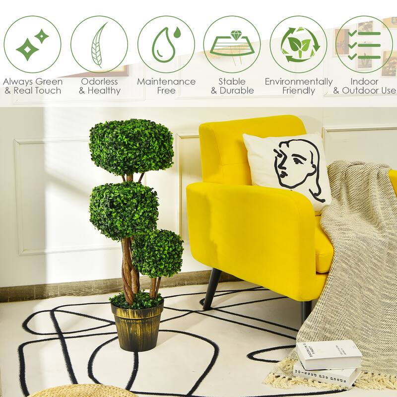 3 Ft Artificial Boxwood Topiary Tree Decorative Triple Square Plant - 3 ft
