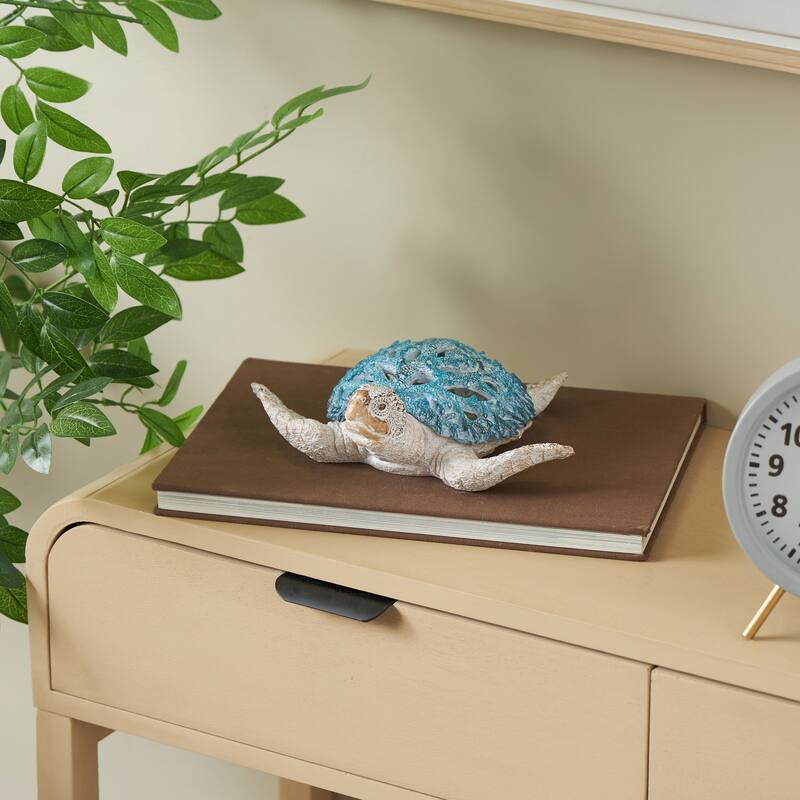 Polystone Textured Swimming Sea Turtle Decorative Sculpture with Red Shell - Reb or Blue