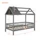 dimension image slide 4 of 6, Twin/ Full Size Wooden House Bed Frame with Fence and House Roof, Semi-enclosed Platform Bed Frame for Kids, Teens