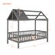 preview thumbnail 11 of 21, Twin Size Wood House Bed with Roof, Fence, and Chimney, Sturdy Pine Frame, Perfect for Kids' Bedrooms