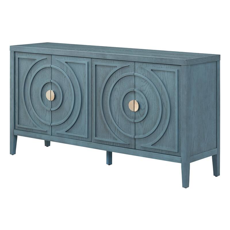 Antique Sideboard with Adjustable Shelves & Solid Wood Frame for Dining Room Storage