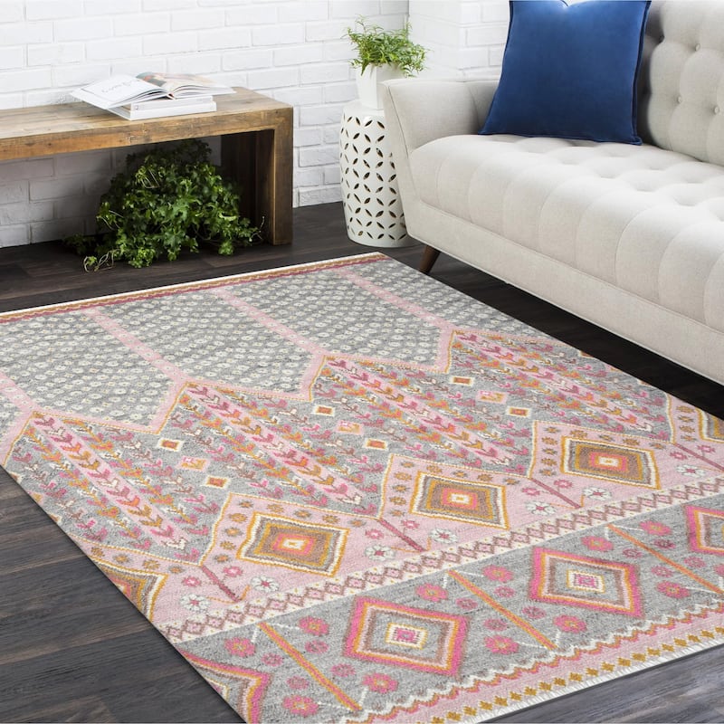 Overton Handmade Modern Contemporary Floral Area Rug - 9'x12' - Pink