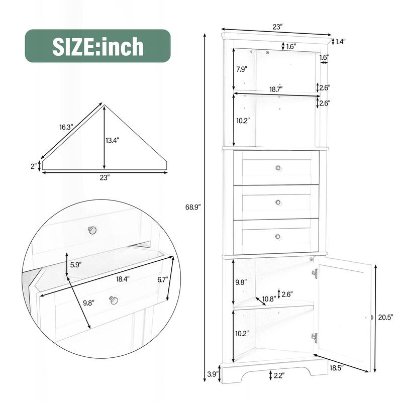 Versatile Triangle Cabinet with Multiple Storage Options for Various Rooms