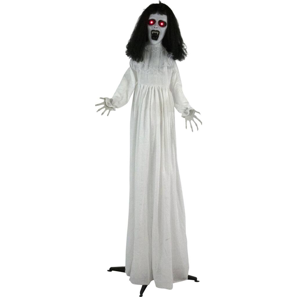 Haunted Hill Farm Life-Size Animatronic Bride, Indoor/Outdoor Halloween Decoration, Flashing Red Eyes, Poseable, Battery