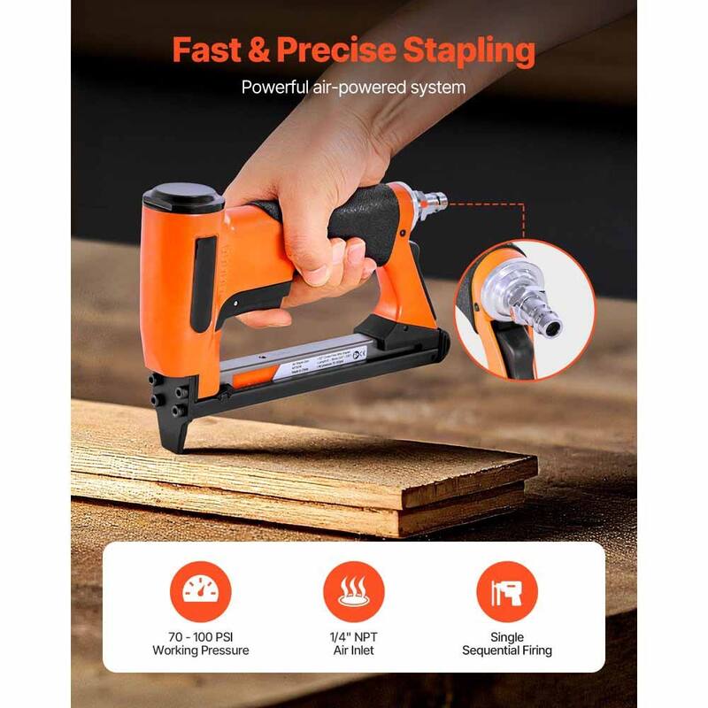 Black-Orange Aluminum Alloy 21-Gauge Pneumatic Staple Gun with 150-Staple Capacity - 8.66 x 1.77 x 5.71