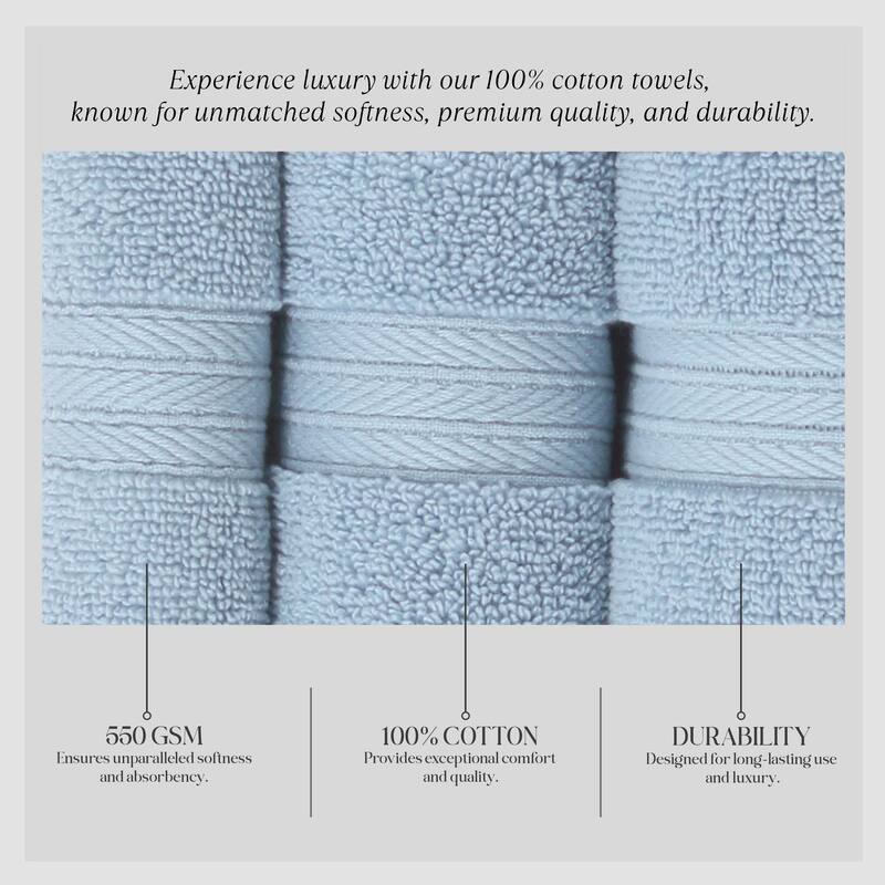 Home Weavers Elegance Essentials 550GSM Cotton Zero Twist Super Absorbent Bath Towel Set of 8