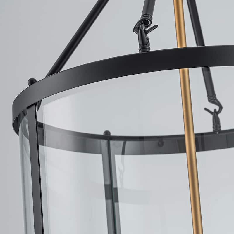 4 - Light Farmhouse Lantern Glass Drum Chandelier for Entryway