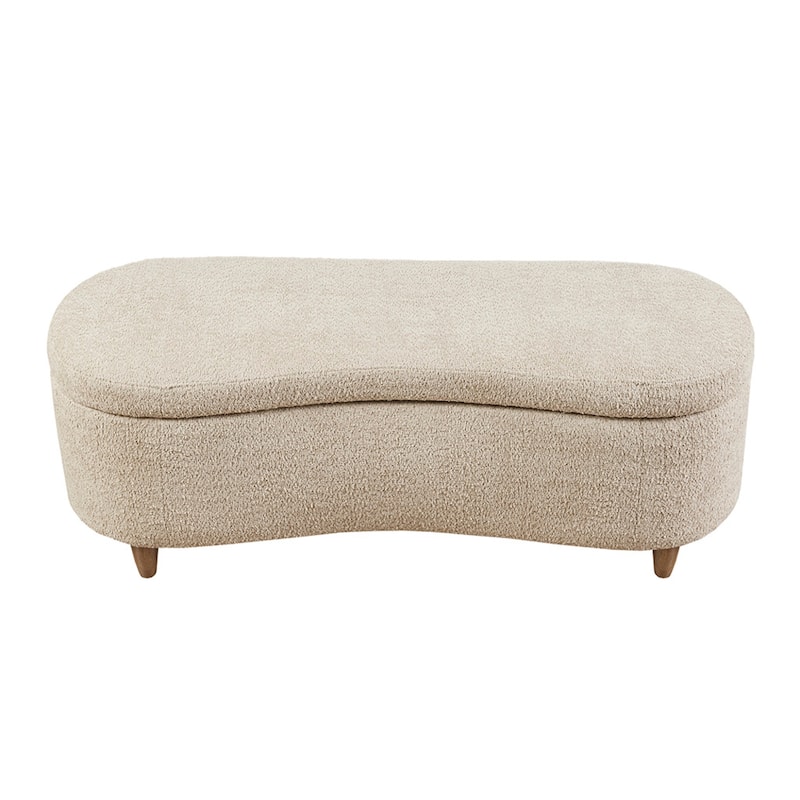 Roomfitters Boucle Flip Top Storage Bench, Curved Upholstered Entryway and End of Bed Trunk with Solid Wood Legs, Taupe