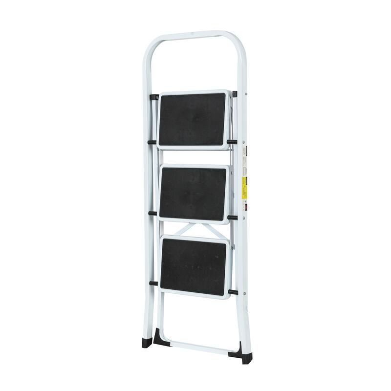 330 lb Capacity 3-Step White Iron Folding Step Stool Ladder