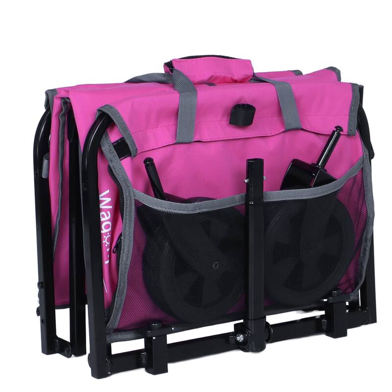 All-in-One Convertible Folding 4-Wheel Trolley with Bench Seat and Dog Leash - Heavy Duty Foldable Utility Trolley for Camping